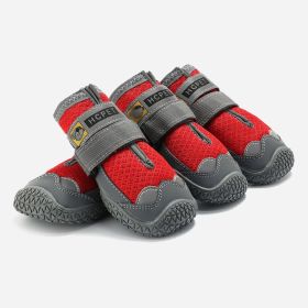 Pet Non-Skid Booties, Waterproof Socks Breathable Non-Slip with 3m Reflective Adjustable Strap Small to Large Size (4PCS/Set) Paw Protector (Color: Red, size: m)